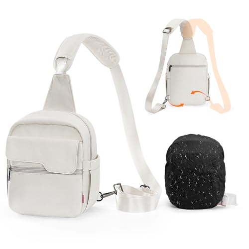 Cwatcun Camera Bag Small Compact Camera Sling Case, Waterproof Canvas Crossbody Camera Bag with Rain Cover, Travel Photography Bag for Canon, Nikon, Sony, Fuji DSLR/SLR/Mirrorless Cameras, Lens - color: Beige, size: Small