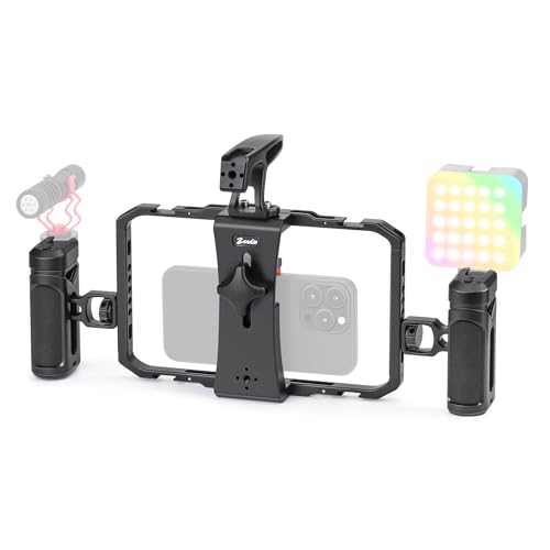 Zeadio Smartphone Video Rig, Aluminum Phone Cage with Dual Side Handles & Top Handle, Handheld Stabilizer for All Phones, Perfect for Vlogging YouTube TikTok Live Streaming etc - style: With Top-Handle