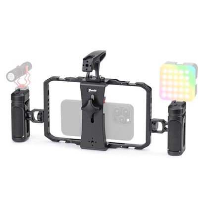 Zeadio Smartphone Video Rig, Aluminum Phone Cage with Dual Side Handles & Top Handle, Handheld Stabilizer for All Phones, Perfect for Vlogging YouTube TikTok Live Streaming etc - style: With Top-Handle