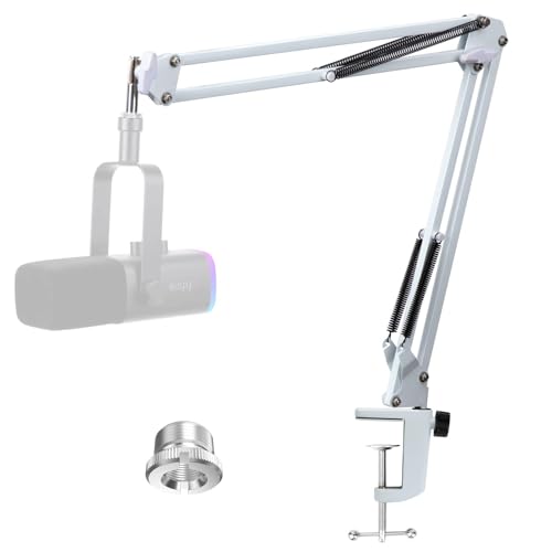 White Boom Arm for Fifine AM8 - White Mic Arm Compatible with Fifine AM8 Microphone, Professional Adjustable Scissor White Microphone Boom Arm Stand by YOUSHARES - color: Fifine AM8 Stand