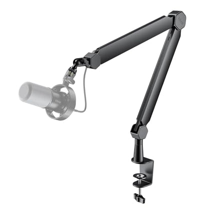 FIFINE Mic Arm Stand, Microphone Boom Arm with Desk Clamp, Cable Channels, 3/8" to 5/8" Threads, Heavy Metal Microphone Stand for Podcast, Vocal Recording, Gaming-BM66 Black - size: BM66 Black (Without Extension Tube)