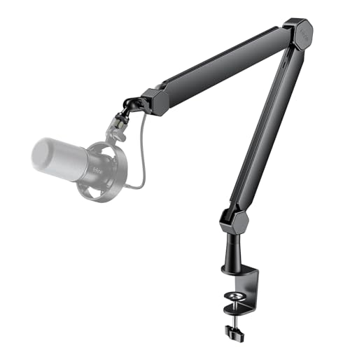 FIFINE Mic Arm Stand, Microphone Boom Arm with Desk Clamp, Cable Channels, 3/8" to 5/8" Threads, Heavy Metal Microphone Stand for Podcast, Vocal Recording, Gaming-BM66 Black - size: BM66 Black (Without Extension Tube)