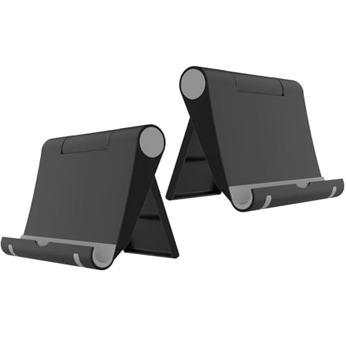VOVIGGOL 2 Pack Cell Phone Stand for Desk, Foldable Cell Phone Holder Mobile Stand Phone Dock, Adjustable Tablet Stand Holder Compatible with iPhone 16 15 14 13 12 11 Pro Max iPad Samsung (Black) - color: Black 2 Pack