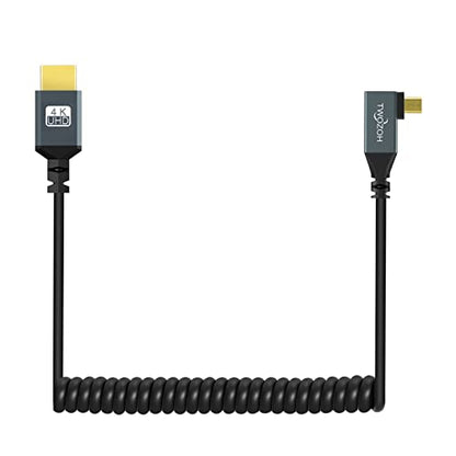 Twozoh Left Angled Coiled Micro HDMI to HDMI Cable, Micro HDMI to HDMI Coiled Cable 90°Degree Stretched Length 30cm to 150cm - Supports 3D/4K 1080p(5FT) - color: Left Angled, size: 5Ft