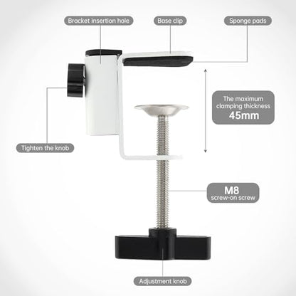 Carbon Steel C Clamp Clip Mount for Camera Monitor, Desktop Mount Holder Universal C-Clamp for Microphone Mic, Table Mount Holder Mounting Bracket Stand for Microphone/Tablet (White)