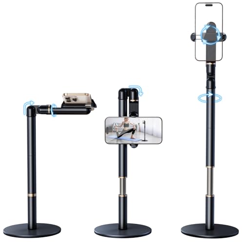 Retractable Phone Stand for Desk,10.2-24.4in Height Adjustable Rotating Phone Holder for Recording,Aluminium Overhead Phone Mount for iPhone & 4.7-7in Cell Phones