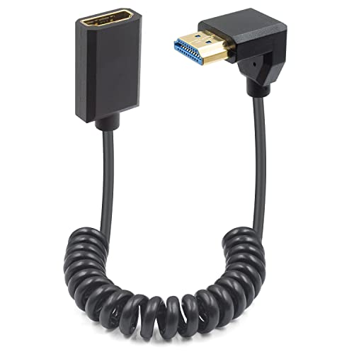 Duttek 8K Coiled HDMI Extension Cable, Down Angled 90 Degree HDMI Male to Female Coiled Cable 48Gbps, 90 Degree HDMI Extension Cable with 8K 60Hz Video and 3D HDR for TV, HDTV Laptop PC 4FT/1.2M - style: Down Angle HDMI Male to Female