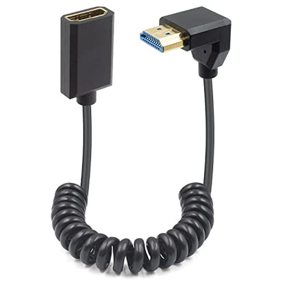 Duttek 8K Coiled HDMI Extension Cable, Down Angled 90 Degree HDMI Male to Female Coiled Cable 48Gbps, 90 Degree HDMI Extension Cable with 8K 60Hz Video and 3D HDR for TV, HDTV Laptop PC 4FT/1.2M - style: Down Angle HDMI Male to Female
