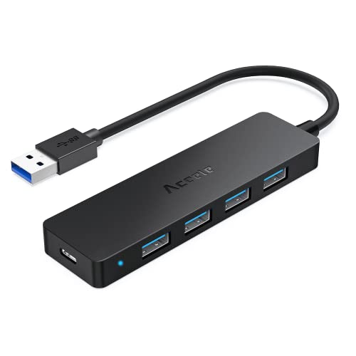 Aceele 4-Port USB 3.0 Hub, Ultra-Slim USB Hub with USB-C Powered Port[Charging/Monitor Not Supported], USB Port for MacBook, Mac Pro, iMac, Mac mini, XPS, PC, Laptop, Flash Drive, Mobile HDD - style: 0.5ft (4A)