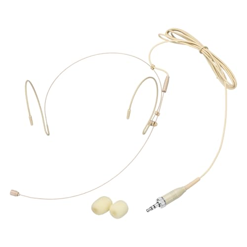 MECCANIXITY Ear Hook Headset Microphone, Double Over Ear Set Hanging Omnidirectional Wired Audio Condenser Microphone Headset with 3.5mm Female Screw Plug 3.9ft Cable, Beige - color: Beige, style: 3.5mm Female Screw Plug