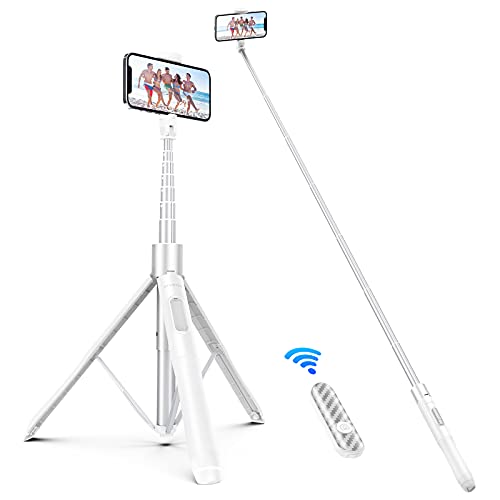 ATUMTEK 60" Selfie Stick Tripod, All in One Extendable Phone Tripod Stand with Bluetooth Remote 360° Rotation for iPhone and Android Phone Selfies, Video Recording, Vlogging, Live Streaming, White - color: White, size: 60 inches