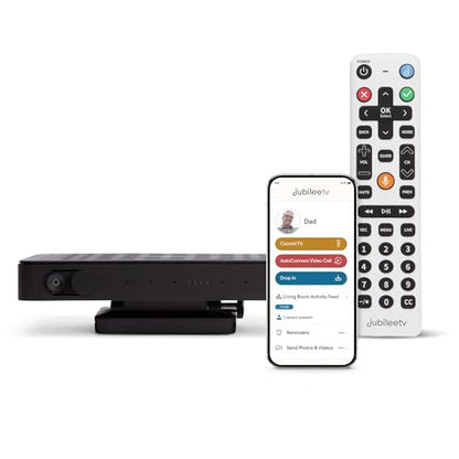 JubileeTV Remote Care System for Seniors — Stay Connected Through Their TV | Control TV Remotely from Your Phone | Video Calls, Reminders & Monitoring | Simple Setup + Voice Remote