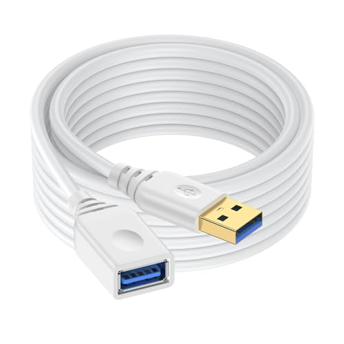 10FT USB Extension Cable for Printer,Mouse,Keyboard,Flash Drive,Camera,Webcam,Hard Drive,USB Hubs,PC,Headset, USB3.0 Extension Cord White USB Male to Female Type A Extender High Speed Data Transfer - color: White