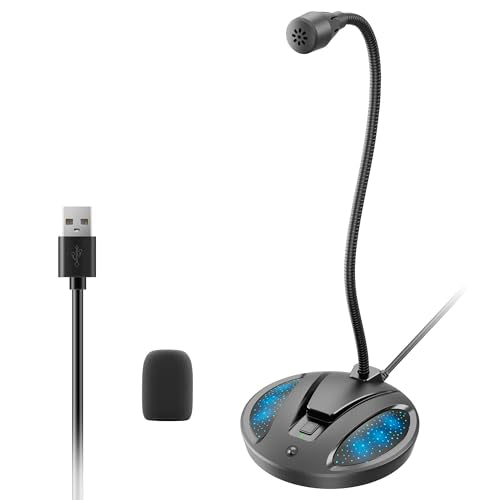Plug & Play USB Computer Microphone, Flexible Gooseneck Desk Microphone for Podcasting, Streaming, Conference, Noise Canceling Microphone with Mute Button LED for PC/Mac - color: Black 3
