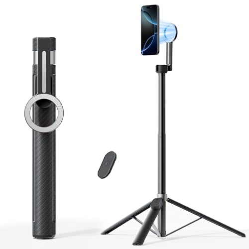 TODI 65" Magnetic Tripod for iPhone with Remote, Selfie Stick for iPhone Magsafe, Cell Phone Tripod Stand for Recording, Travel Tripod Compatible with 16/15/14/13/12 Series (Black Silver) - color: Black Silver