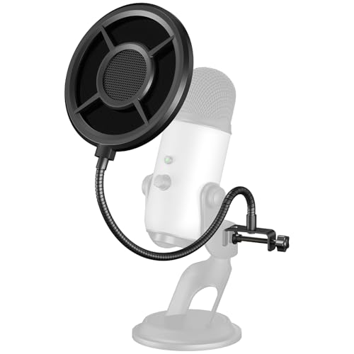 Microphone Pop Filter,Aokeo Mic Mask Shield,Three-layer Wind Pop Screen With Flexible 360° Gooseneck Clip Stabilizing Arm For All Microphone - color: metallic