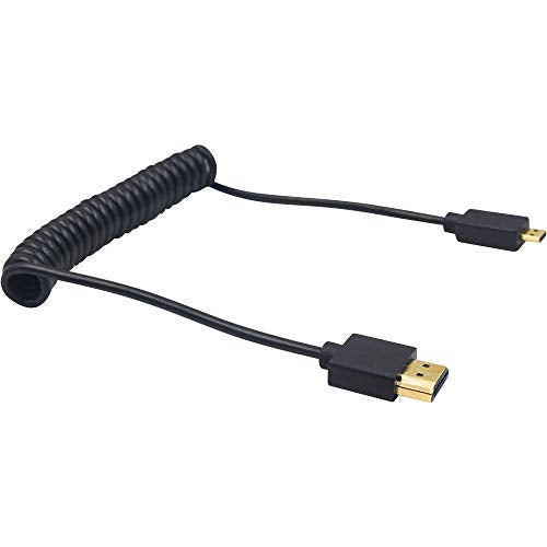Duttek Micro HDMI to HDMI Coiled Cable 1FT-4FT, 4K@60Hz HDMI to Micro HDMI Adapter Cable Extreme Slim/Thin, 3D for Camera, DSLRs, Camcorders, Portable Screens, Raspberry Pi 5 4, GoPro Hero 7/6 - size: 4FT/1.2M