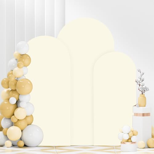 FANPROMS Ivory Wedding Arch Cover Set of 3 Arch Spandex Covers 5FT 6FT 7FT Baby Shower Chiara Arch Backdrop Stand Cover Round Top Stretchy Backdrop Arched Stand Covers for Parties Ornaments - color: Ivory, size: 5FT, 6FT, 7FT