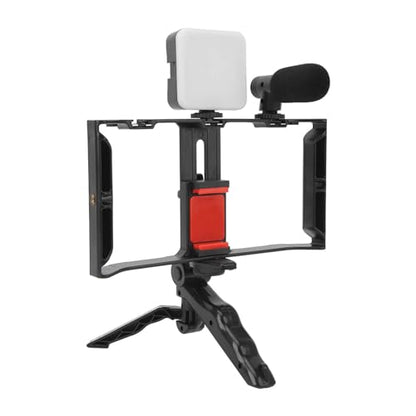 Phone Live Streaming Kit, Wireless Vlogging Kit with Fill Light Microphone and Handheld Tripod, 3 - Level Brightness Smartphone Video Rig for Live Selling Online Teaching