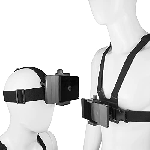 Phone Chest Mount Harness Vest and Head Strap Clip Holder | POV/VLOG, Compatible with phones and atcion cameras
