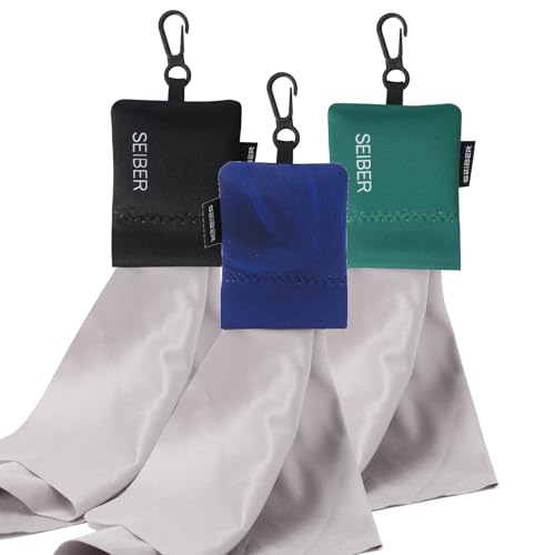 SEIBER Microfiber Eyeglass Cleaning Cloth with Neoprene Pouch, 3P, BK Blue GRN | 7x7 in For Glasses, Laptops, Cameras, Screen, Self-Closing Bottom - color: Bk Blue Grn-(3pack)
