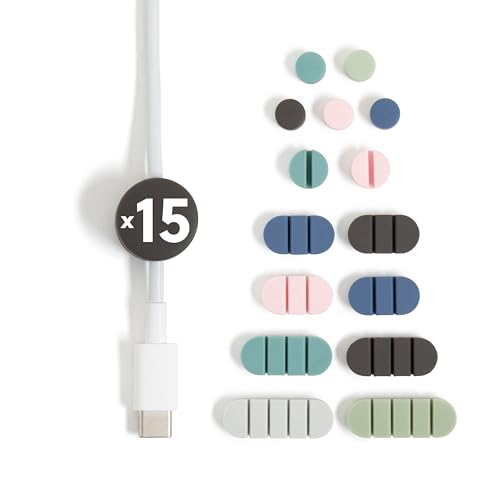 U Brands Tech Classics Silicone Cable Organizer Clips 15 Pack, Cord Management Clips in Assorted Colors, Adhesive Cable Holders for Desk, Office, and Travel Organization - color: Assorted Colors