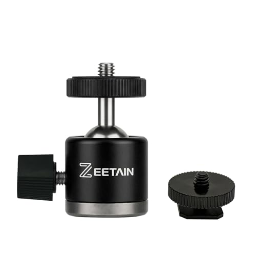 Mini Ball Head Tripod Head, 360° Rotatable Aluminum, 1/4" Hot Shoe, 20mm Camera Mount Adapter for Tripods, Monopods, HTC Vive & SLR Cameras, 2.5lb Capacity