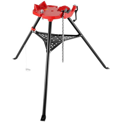 Mophorn 460-6 Tripod Pipe Chain Vise 1/8"-6" Capacity,Pipe Stand Portable Foldable Steel Legs,Pipe Stands w/Tool Tray, Tripod Stand Chain Vise Ideal for a Variety of Pipe Materials