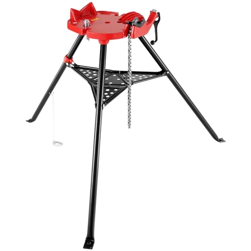 Mophorn 460-6 Tripod Pipe Chain Vise 1/8"-6" Capacity,Pipe Stand Portable Foldable Steel Legs,Pipe Stands w/Tool Tray, Tripod Stand Chain Vise Ideal for a Variety of Pipe Materials