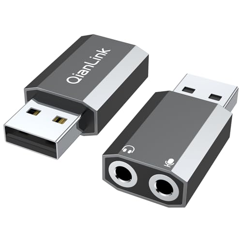QianLink USB to 3.5mm Audio Adapter (2-Pack),External Stereo Sound Card with Dual TRS 3-Pole 3.5mm Headphone and Microphone Jack for PS4/PS5/PC/Laptop, Built-in Chip Mic-Supported Headphone Adapter