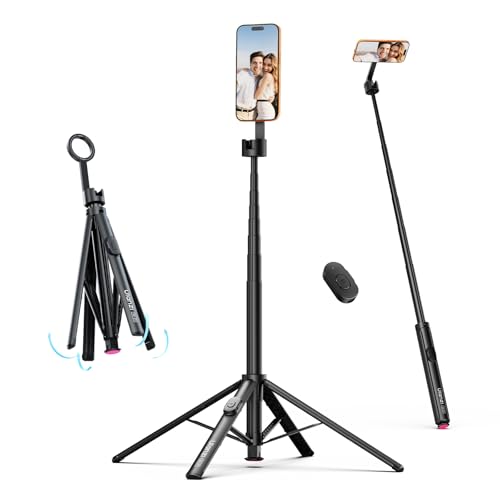 ULANZI SK21 71'' Magnetic Phone Tripod Selfie Stick with Auto Open & Lift to Fold, Extendable Camera Tripod Stand w Remote, for MagSafe Mount for iPhone 17 16 15 14 Android Vlog Live Streaming - Black