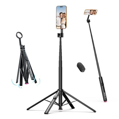 ULANZI SK21 71'' Magnetic Phone Tripod Selfie Stick with Auto Open & Lift to Fold, Extendable Camera Tripod Stand w Remote, for MagSafe Mount for iPhone 17 16 15 14 Android Vlog Live Streaming - Black