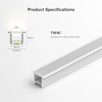 BTF-LIGHTING Silicone LED Channel System 16.4Ft for ≤12mm Width LED Strip | Flexible LED Neon Rope Channel Diffuser, Spotless Milky White Cover for Kitchen Cabinet, Rooms, and Patio(No LED Strip) - size: 16.4FT, style: 16X16mm