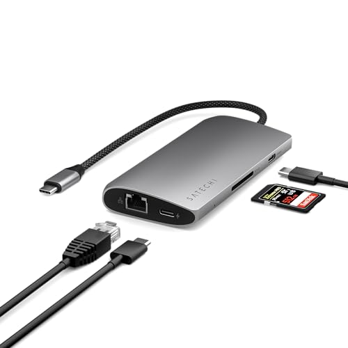 Satechi 8 in 1 USB C Hub Multiport Adapter V3, 8K HDMI, 100W Charging, 4 USB Data Ports, Ethernet, SD Card Reader, for Laptop, for Mac/Windows, MacBook Air/Pro/Neo, iPad Air/Pro - Space Gray - color: Space Gray, size: V3