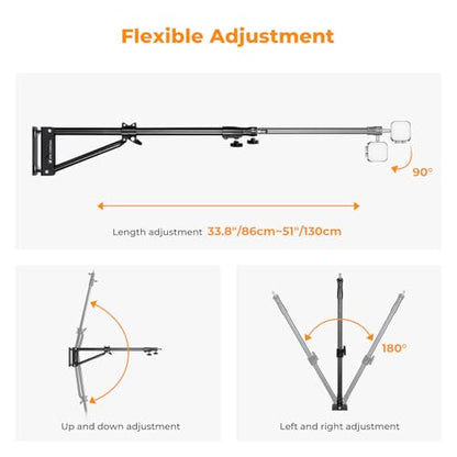 K&F CONCEPT Wall Mount Boom Arm 51"- Rotating Triangle Stand for Ring Light, Softbox, Reflector - Support 180°Flexible Rotation, 33-51in Adjustable Length, 20lbs Heavy Duty with 1/4''&3/8'' Mount - size: 130cm/51.18"