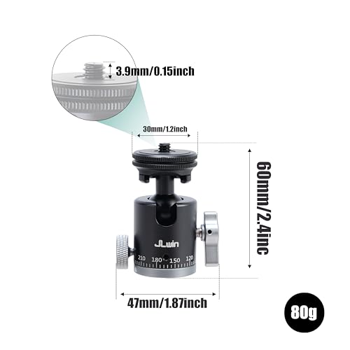 FocusFoto Dual-Purpose Panoramic Ball Head with Cold Shoe Adapter - 360° Rotation & 90° Tilt Mini Tripod Ballhead Mount, 1/4"-20 to 3/8"-16 Screw with Scale Markings for Camera/Lighting/Smartphone - style: 360° Ballhead