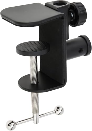 Desk C-Clamps with 2 Pieces 1/2" Thread Hole, 2 Pack Adjustable Metal Clamps on Table Stand, Black Desk Light Clamp Holder for Swing Arm Magnifying Desk Lamp Microphone Camera - color: Black