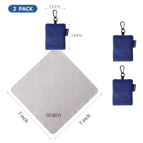 SEIBER Microfiber Eyeglass Cleaning Cloth with Glasses, 2PCS, Blue | 7x7 inch,For Sunglasses, Laptops, Cameras, Screen, With Neoprene Pouch, Self-Closing Bottom - color: Blue-(2pack)