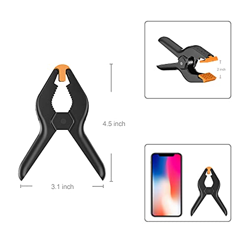 FUDESY Backdrop Clips Clamps - 14 Packs, Include 4 Heavy Duty Spring Clamps, 6 Curtain Clips Backdrop Rings, 4 Background Clips Holder for Photography Backdrop Stand, Photo Studio