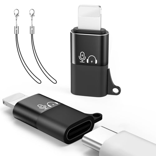 MoKo for DJI Mic Mini USB C to Lighting Phone Adapter - Lightning to USB-C Audio Adapter for iPhone 14/13/12/11/Apple EarPods/Wireless Mic Receiver/Phone, Support Charging -2 Pack, Black - color: Black, size: 2 Pack