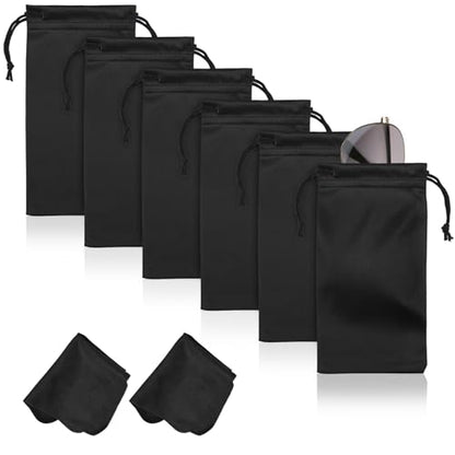 Hoiny 6 Pcs Microfiber Glasses Sunglasses Pouch with 2 Cleaning Cloths, Soft Drawstring Storage Bag for Phone, Eyeglass Case - color: Black