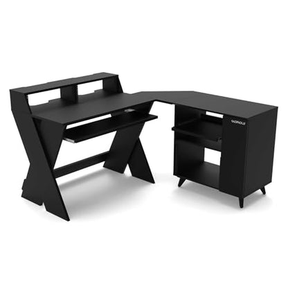 Glorious Sound Desk Compact Professional Studio Workstation with Pull-out Keyboard Compartment (Black) - color: Black