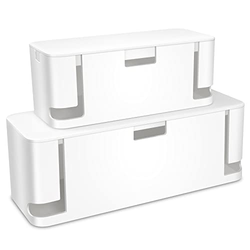 ZhiYo 2 Pack Cable Management Box, Medium & XL, Power Strip Organizer White | Hidden Rear Cable Routing, Durable ABS Construction, Fits Power Strips Up to 13.4", Ideal for Desks, TV Areas & Floor Corners - color: White, size: Extra Large + Medium