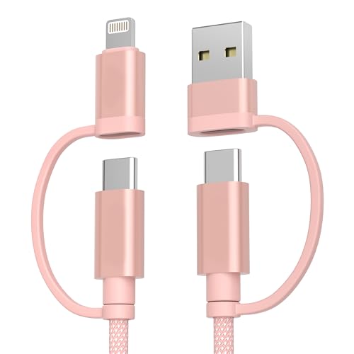 Basesailor for MacBook Pro 4 in 1 USB C Cable 6.6ft,60W Fast Charging Multi Charger Cord with USBA Adapter/iOS/TypeC for MacBook 2024 2023 2022 Air M4 M3 M2,Samsung A55,Z Flip Fold,iPhone 17 16 15 Max - color: Pink, size: 6.6FT/2M