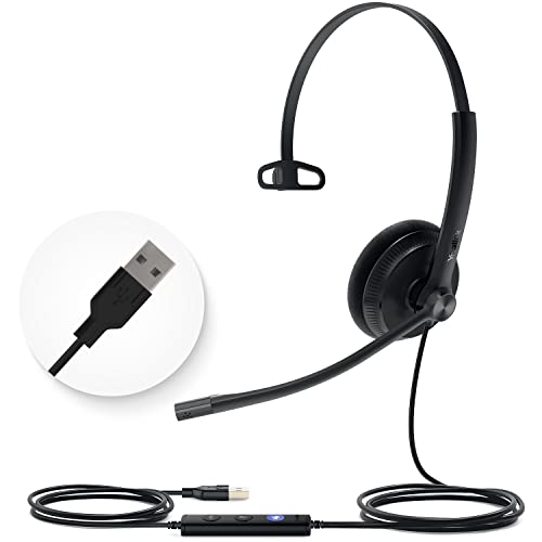 Yealink UH34 USB Headset with Mic, Single Ear Wired Headphones with Noise Cancelling Microphones, Professional Work Headphones VoIP Phone Computer Call Center Office,Ultra Light Mono