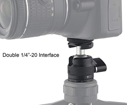 Mini Ball Head Cold Shoe Mount, Panoramic Tripod Ballhead with 1/4 Screw, Shoe Mount Adapters for Speedlight/Monitor/Microphone