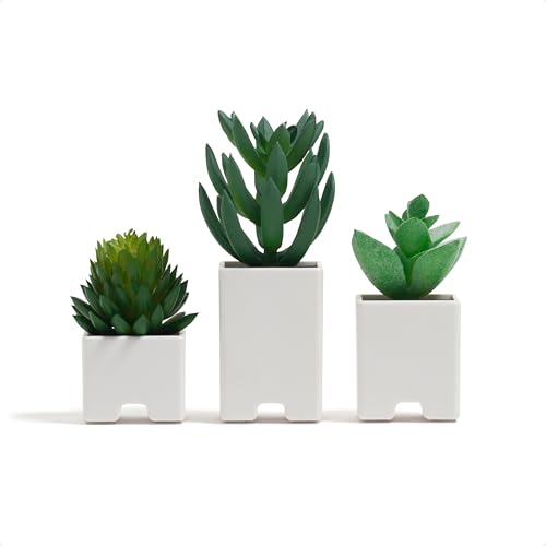 U Brands Succulent Cable Organizer Clips 3 Pack, White ABS Plastic Adhesive Cord Holders, Decorative Desk Cable Management Accessories for Home and Office
