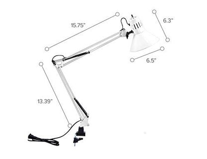 Bostitch Office VLF100-WHT Swing Arm Desk Lamp with Clamp Mount, 36" Reach with Multi-Joint Adjustment, Includes Replaceable LED Bulb (VLF), White - style: Clamp, White