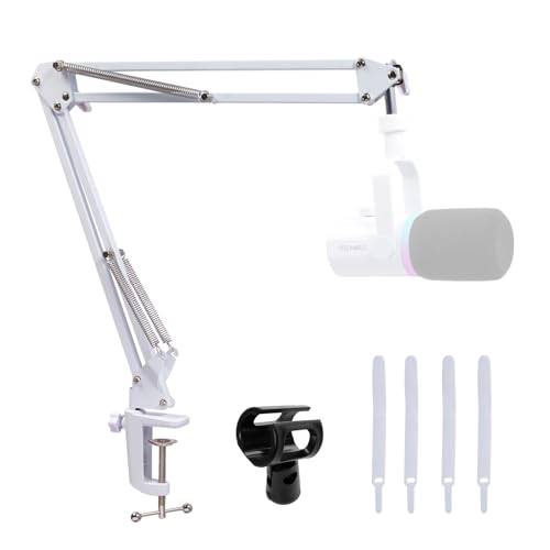 FEELWORLD AMS1 Microphone Boom Arm, Adjustable Mic Arm Stand with 3/8” to 5/8” Screw, Compatible with PM1 and other Mics for Podcast Straming Gaming Studio (White) - color: White