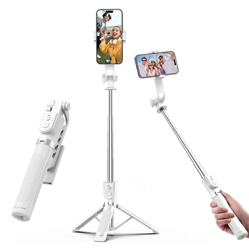 UBeesize Selfie Stick Tripod for iPhone and Android, 52'' Extendable Phone Tripod Stand with Remote, Portable Selfie Sticks with Phone Holder for Video Recording & Travel - color: White